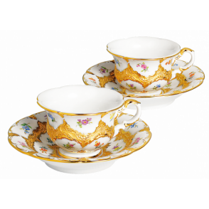 B-FORM 플라워 골드 에스프레소 컵 앤 소서 2인조