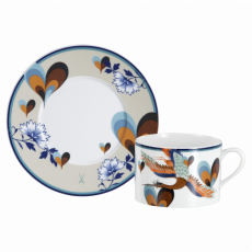 MEISSEN COLLAGE LOVE BIRDS CAPPUCCINO CUP WITH SAUCER