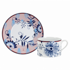 MEISSEN COLLAGE BLOOMY FEATHERS CAPPUCCINO CUP WITH SAUCER