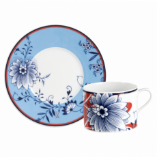 MEISSEN COLLAGE BLOOMY FEATHERS COFFEE CUP WITH SAUCER