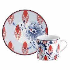 MEISSEN COLLAGE BLOOMY FEATHERS ESPRESSO CUP WITH SAUCER