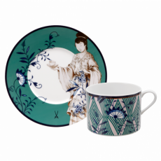 MEISSEN COLLAGE NOBLE CHINESE COFFEE CUP WITH SAUCER