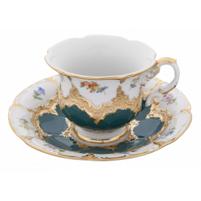 [Royal B&X B Form] dark green Coffee Cup & Saucer Strewn flowers