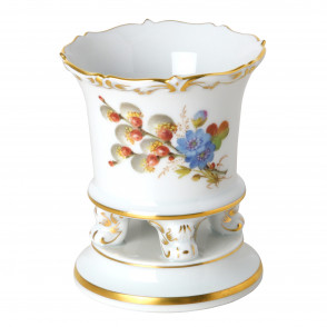 Vase, Naturalistic flowers, with butterfly, gold rim