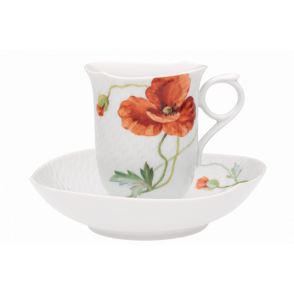 WAVES RELIEF WILD POPPY COFFEE CUP WITH SAUCER