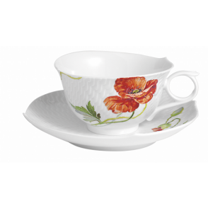 WAVES RELIEF WILD POPPY TEA CUP WITH SAUCER