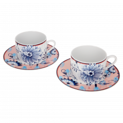 MEISSEN COLLAGE BLOOMY FEATHERS CAPPUCCINO CUP SET