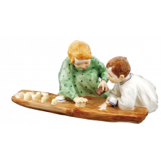 Two children playing with sand moulds, Coloured, without gold