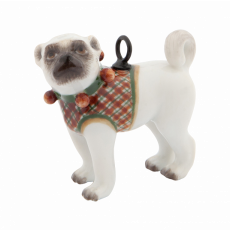 ANIMAL PENDANT MEISSEN® PUG BLANKET GREEN/RED CHECKERED