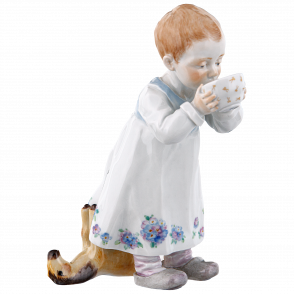 Hentschel child miniature, Child with cup,  Dress with Forget me not, cup with swords, H 12,5 cm