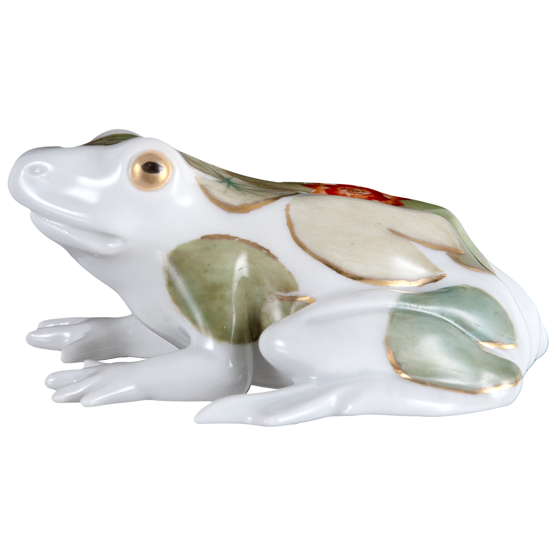 SINGLE FIGURINE FROG, LEAVES OF WATER LILIES