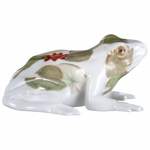 SINGLE FIGURINE FROG, LEAVES OF WATER LILIES